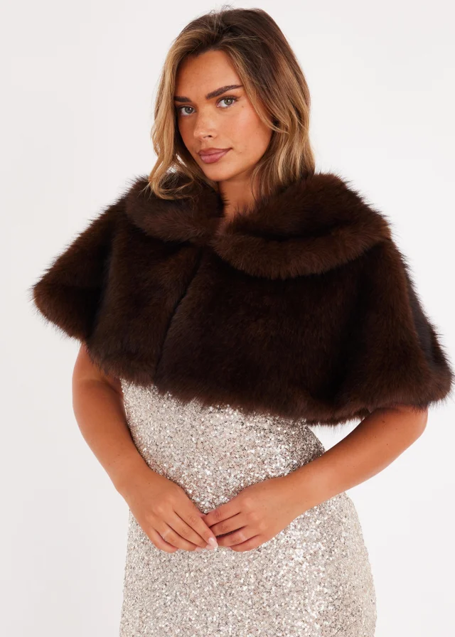 Quiz Brown Collared Faux Fur Wrap
