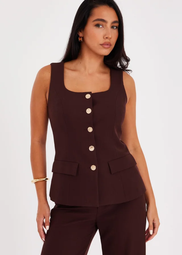 Quiz Brown Button Front Waistcoat