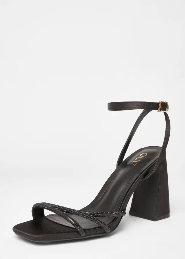 Quiz Black Diamante Strappy Block Heels