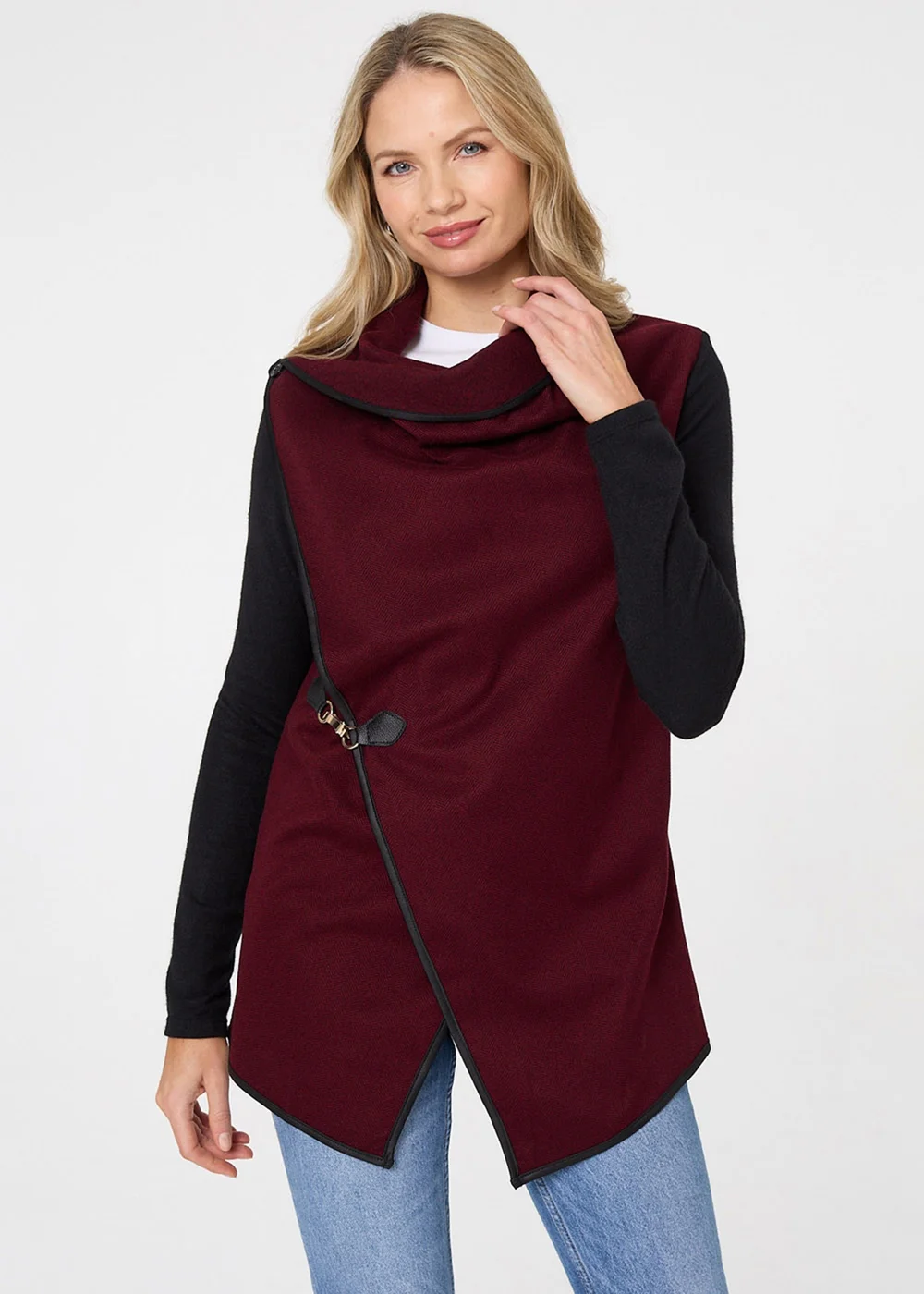 Izabel London Red Asymmetric Buckle Detail Wrap Jacket - 8 Image 1