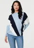 Izabel London Blue Colour Block Print Batwing Sleeve Jumper - S Image 1