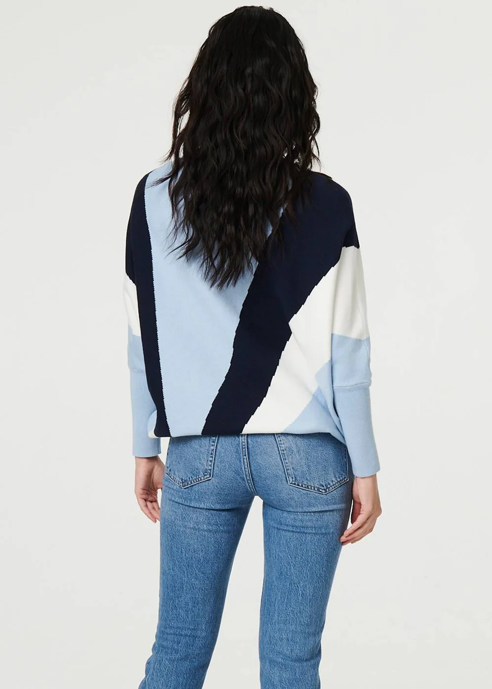 Izabel London Blue Colour Block Print Batwing Sleeve Jumper - S Image 2