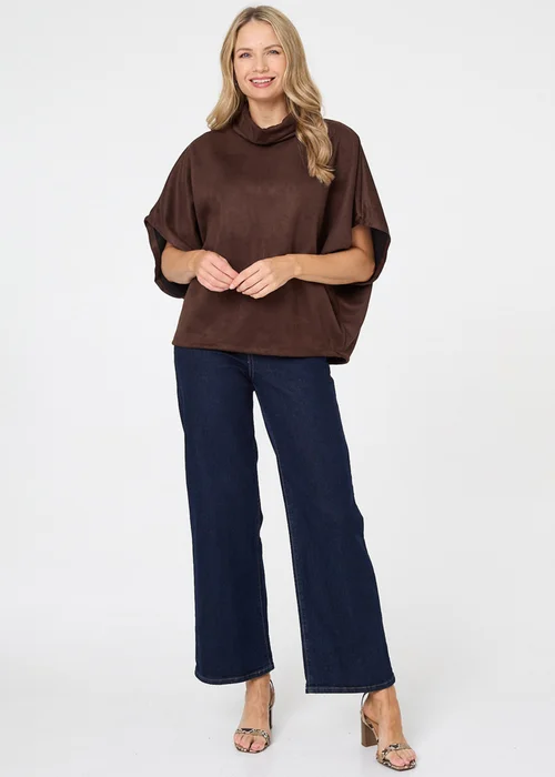 Izabel London Brown Suedette Cowl Neck Batwing Sleeve Top - S Image 4