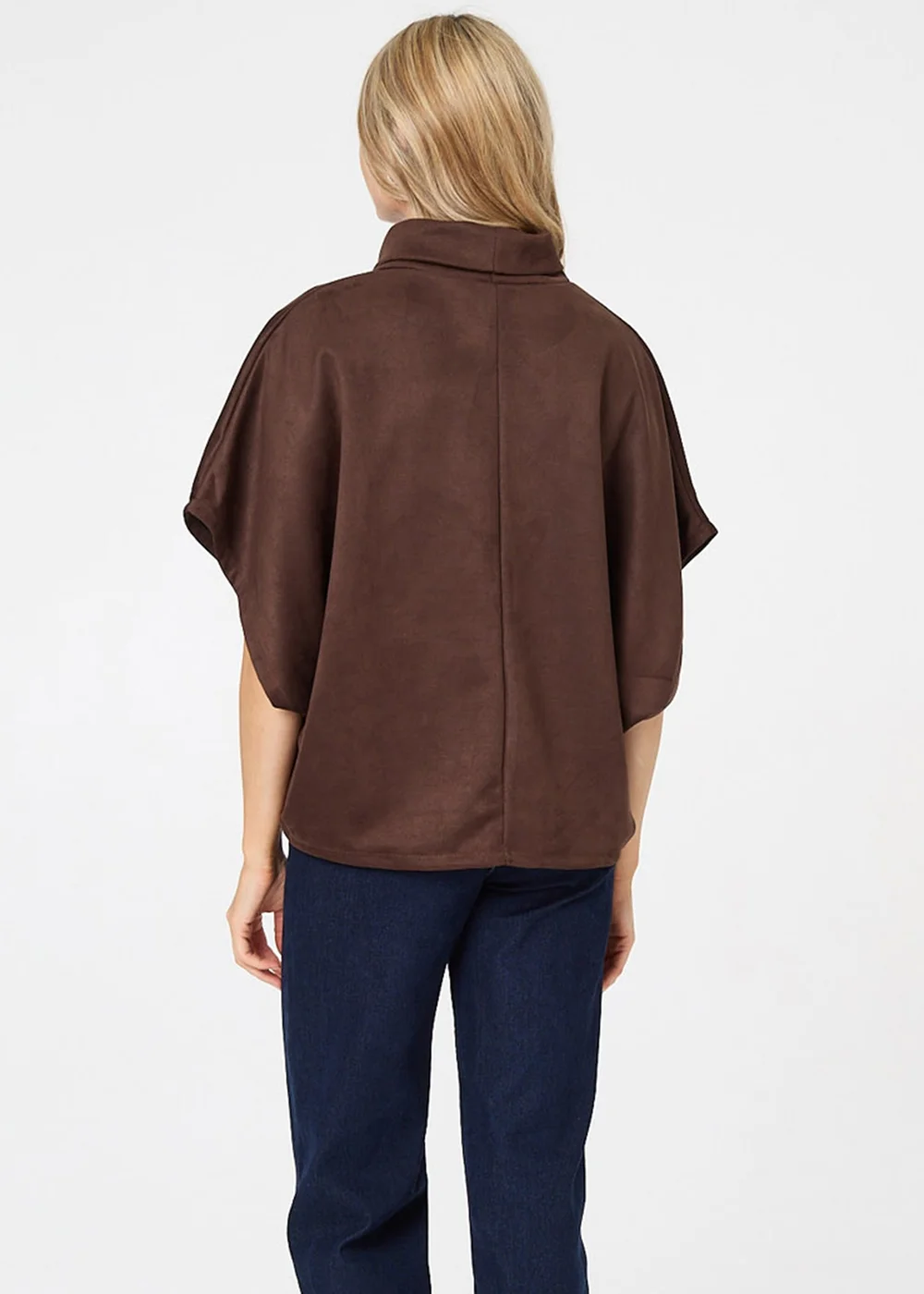 Izabel London Brown Suedette Cowl Neck Batwing Sleeve Top - S Image 2
