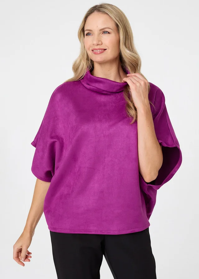 Izabel London Purple Suedette Cowl Neck Batwing Sleeve Top