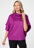 Izabel London Purple Suedette Cowl Neck Batwing Sleeve Top - L Image 1