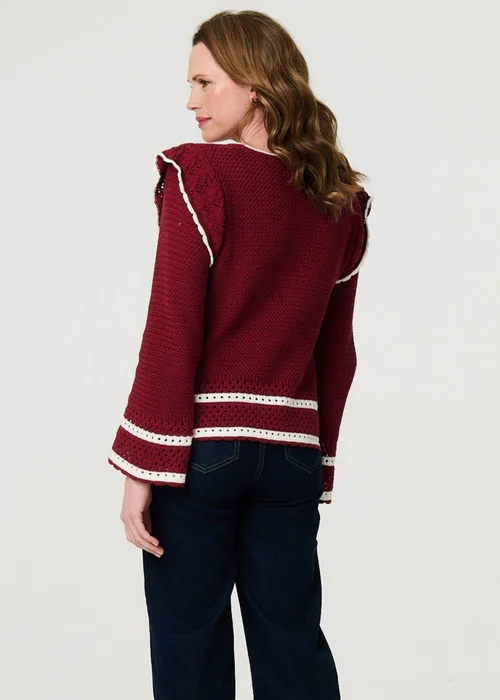 Izabel London Red Crochet Knit Frilled Hem Jumper - 12 Image 2