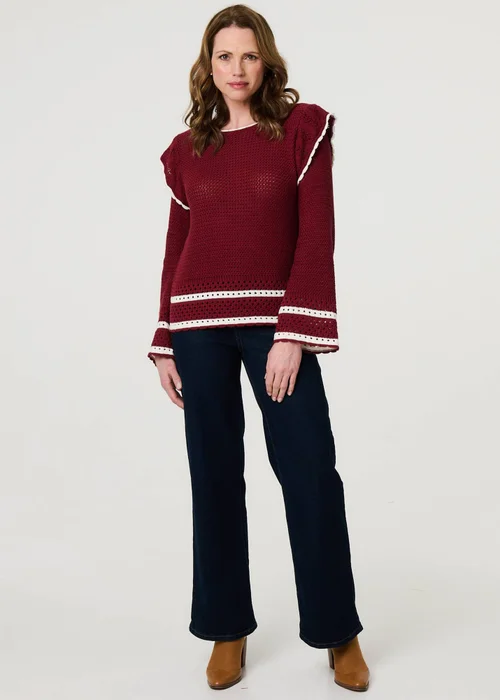 Izabel London Red Crochet Knit Frilled Hem Jumper - 12 Image 4