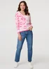 Izabel London Pink Animal Print Long Sleeve V-Neck Jumper - 10 Image 4