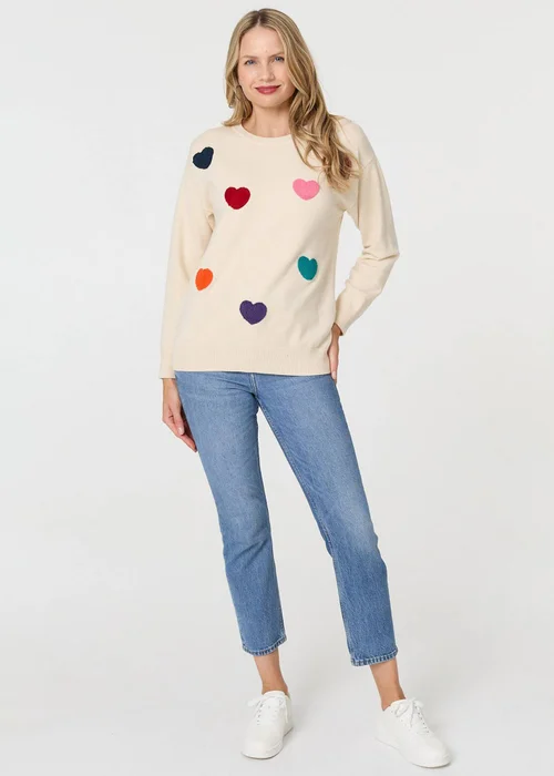 Izabel London Beige Heart Embellished Batwing Sleeve Jumper - M/L Image 4