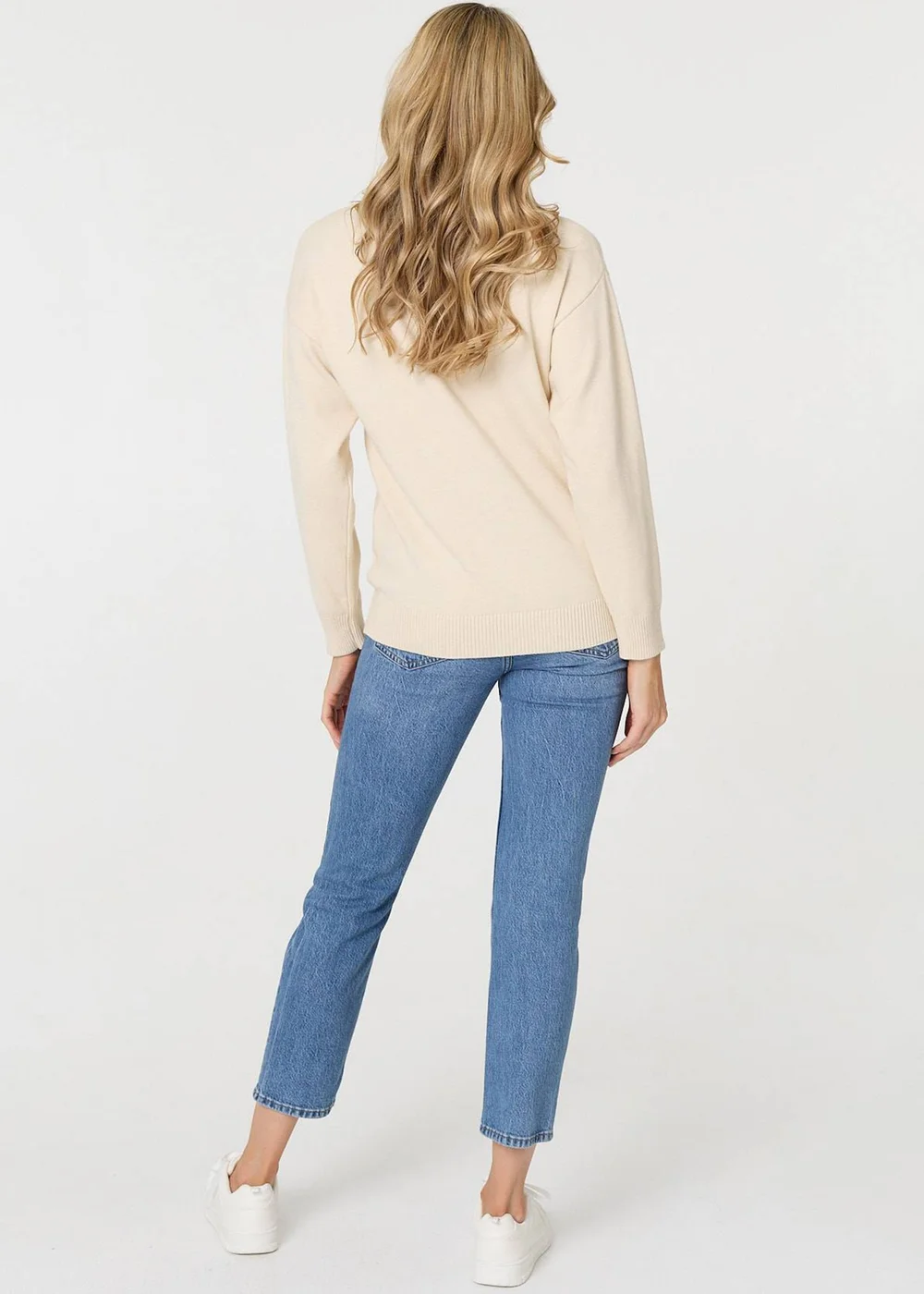 Izabel London Beige Heart Embellished Batwing Sleeve Jumper - M/L Image 2