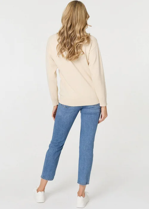 Izabel London Beige Heart Embellished Batwing Sleeve Jumper - M/L Image 2
