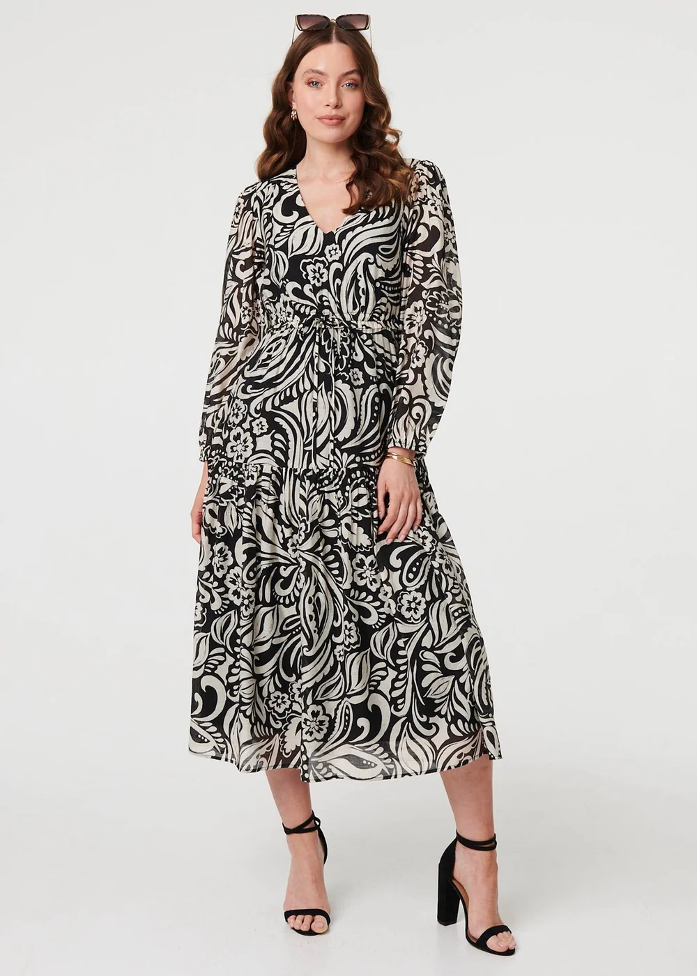Izabel London Black Printed Layered Long Sleeve Maxi Dress - 16 Image 1