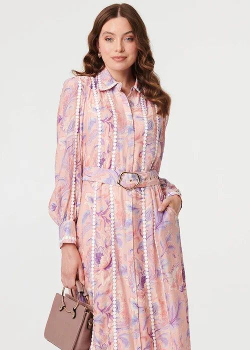 Izabel London Pink Floral Embellished Midi Shirt Dress - 10 Image 4