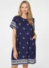 Izabel London Navy Border Print Knee Length Shift Dress - 12 Image 1