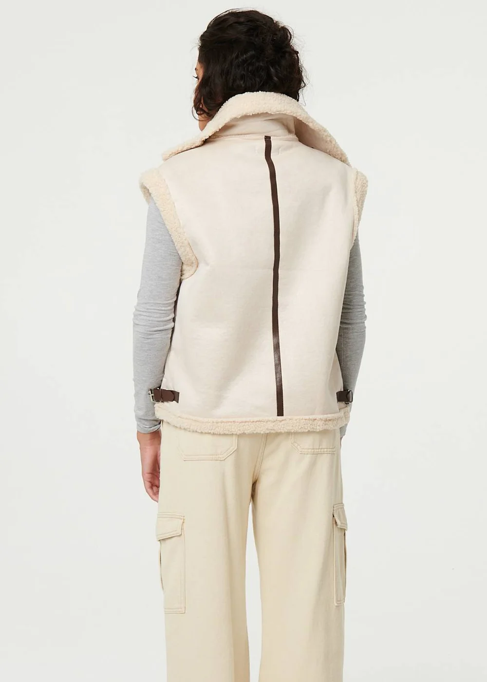 Izabel London Ivory Faux Suede Fur Lined Sleeveless Gilet - S/M Image 2