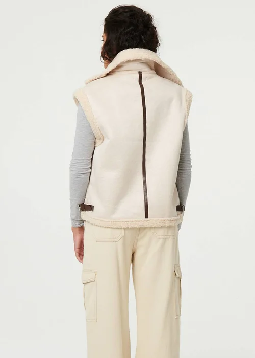 Izabel London Ivory Faux Suede Fur Lined Sleeveless Gilet - S/M Image 2