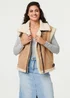 Izabel London Beige Faux Suede Fur Lined Sleeveless Gilet - S/M Image 1