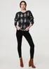 Izabel London Black Printed Long Sleeve Relaxed Top - XL Image 4