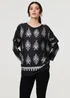 Izabel London Black Printed Long Sleeve Relaxed Top - XL Image 1