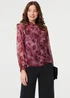 Izabel London Purple Floral Semi Sheer Tie Neck Blouse - 18 Image 3