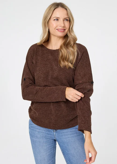 Izabel London Brown Metallic Textured Batwing Sleeve Jumper - 8 Image 1