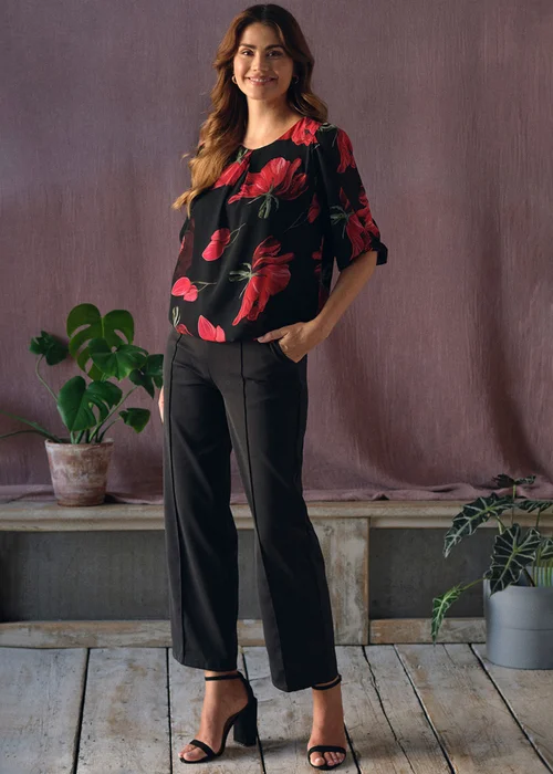 Izabel London Red Floral Semi Sheer Puff Sleeve Blouse - 10 Image 2