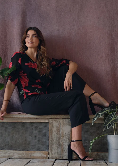 Izabel London Red Floral Semi Sheer Puff Sleeve Blouse - 10 Image 3