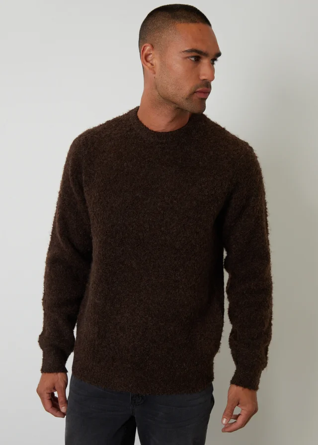Threadbare Chocolate Fluffy Knitted Crew Neck Jumper