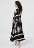 Izabel London Black Ikat Print 3/4 Sleeve Wrap Maxi Dress - 10 Image 2
