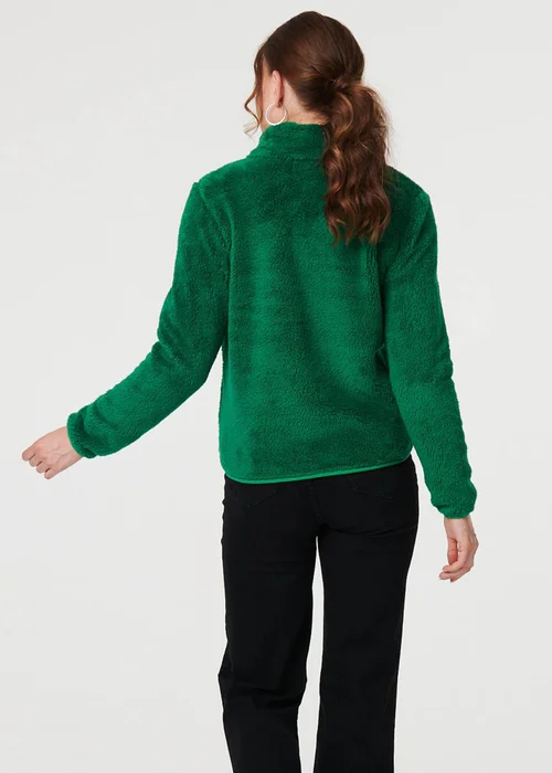 Izabel London Green Soft Texture Zip Front High Neck Fleece - 12 Image 2