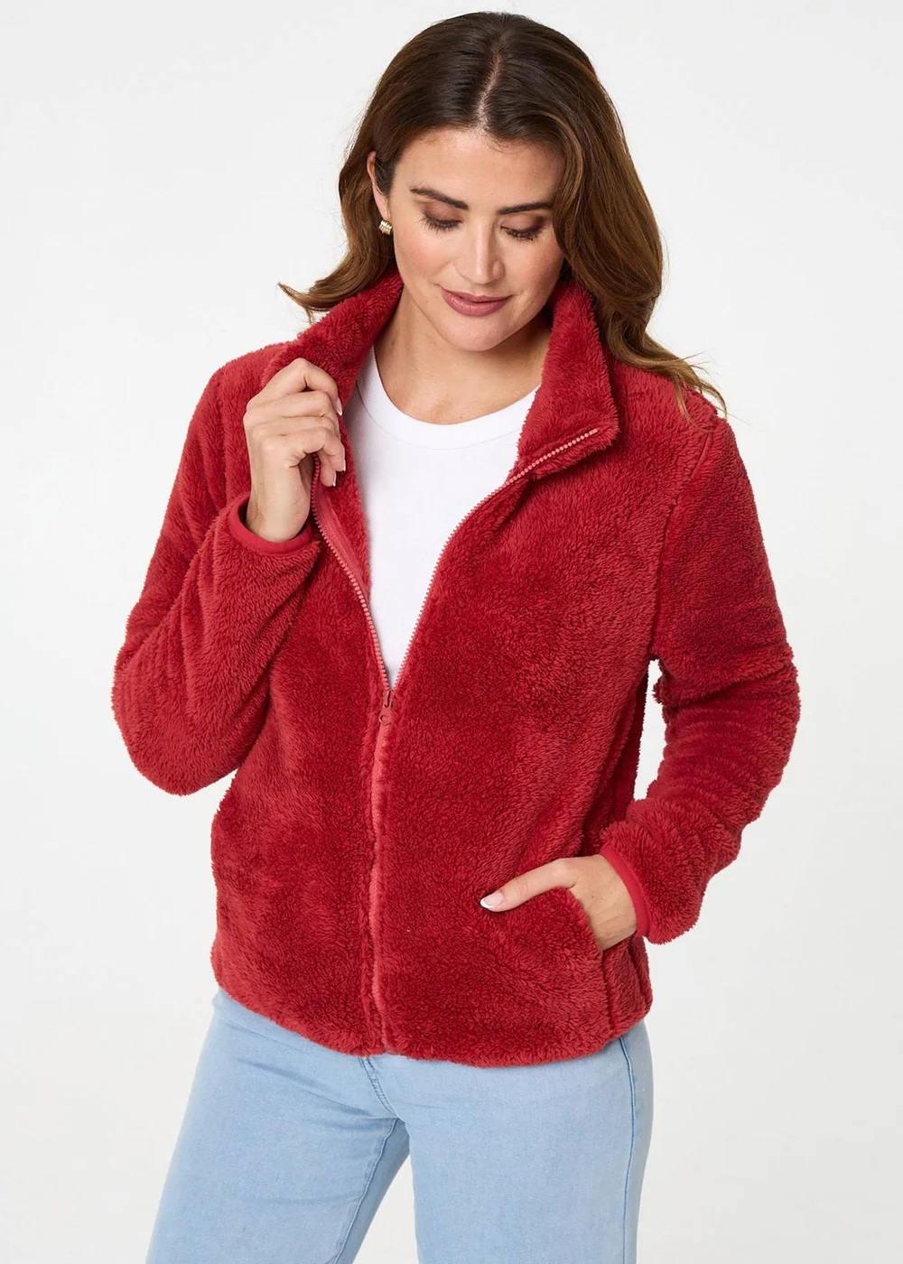 Izabel London Coral Soft Texture Zip Front High Neck Fleece - 18 Image 1