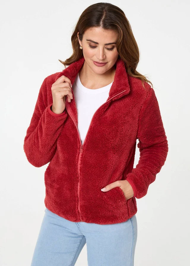 Izabel London Coral Soft Texture Zip Front High Neck Fleece