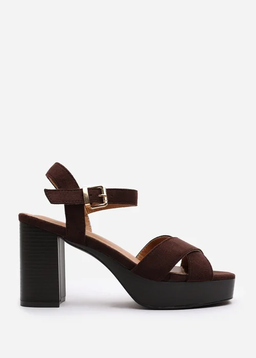 Where's That From Riya Brown Suede Block Heel Sandals - Size 5 Image 2