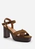 Where's That From Wide-Fit Riya Khaki Suede Block Heel Sandals - Size 9 Image 3
