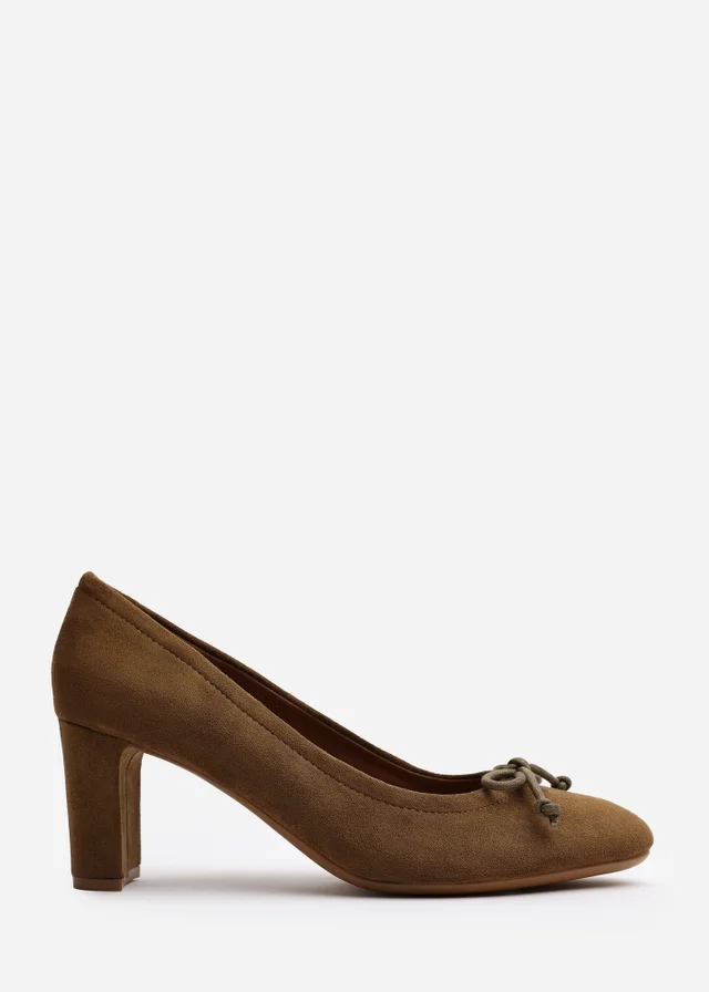 Where's That From Oceana Khaki Faux Suede Block Heel Pumps