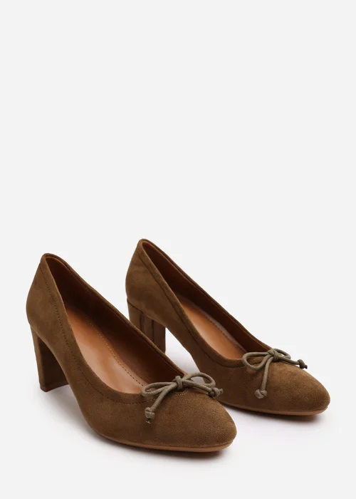 Where's That From Oceana Khaki Faux Suede Block Heel Pumps - 6 Image 4