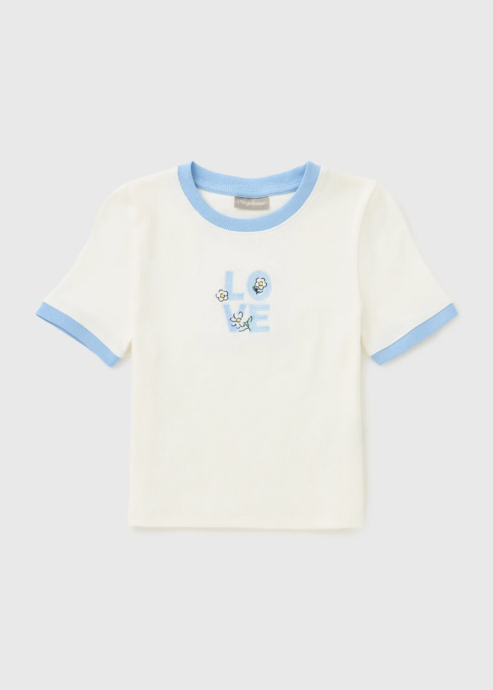 Girls Cream Love Ribbed Top (7-15yrs) - Age 7 Years Image 1