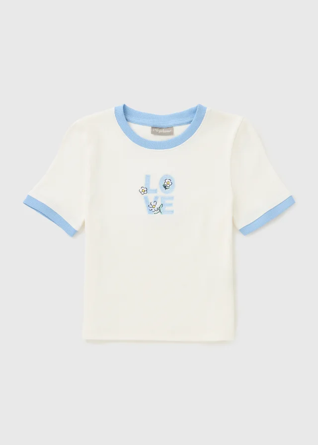Girls Cream Love Ribbed Top (7-15yrs)