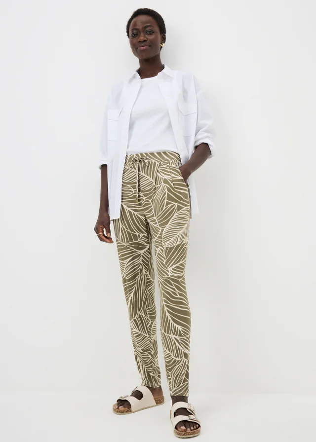 Khaki Leaf Print Harem Trousers