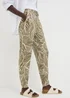 Khaki Leaf Print Harem Trousers - Size 8 Image 2