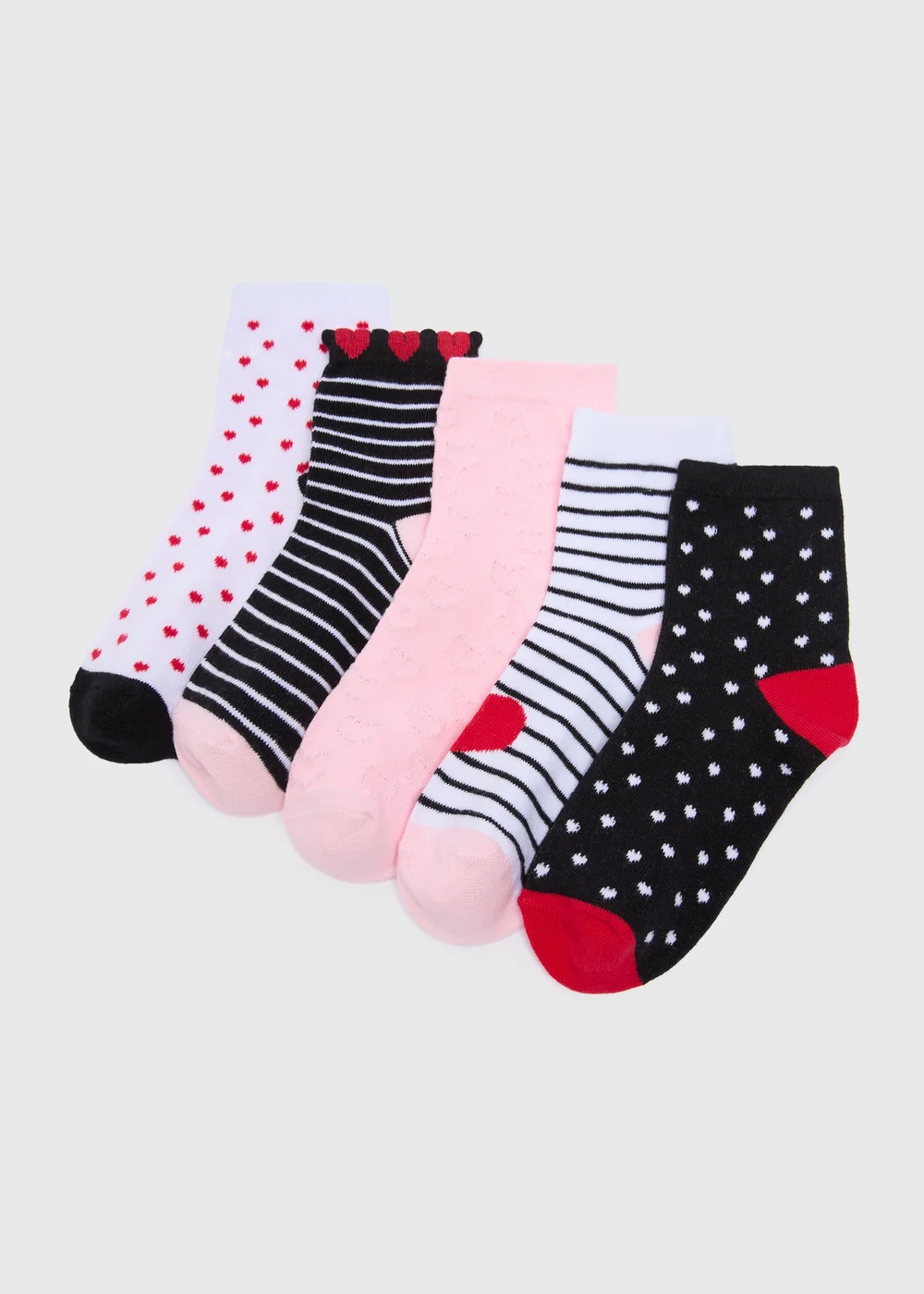5 Pack Girls Multicolour Heart Ankle Socks (Younger 6-Older 6.5) - Sizes 6 - 8.5 Image 1