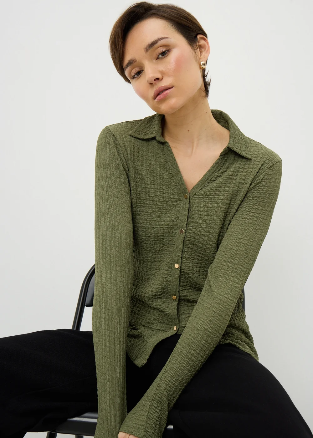 Khaki Textured Shirt - Size 8 Image 1
