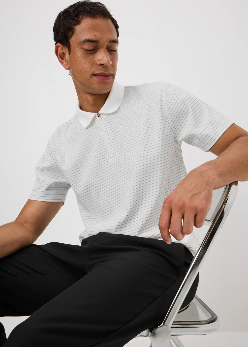 Souluxe White Stripe Golf Polo Shirt - S Image 1