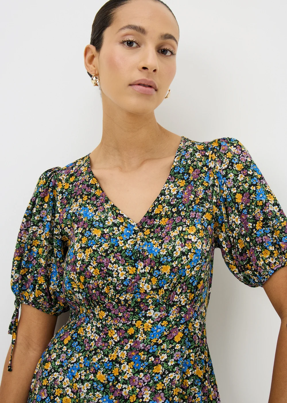 Multicolour Ditsy Floral Midi Tea Dress - 8 Image 3