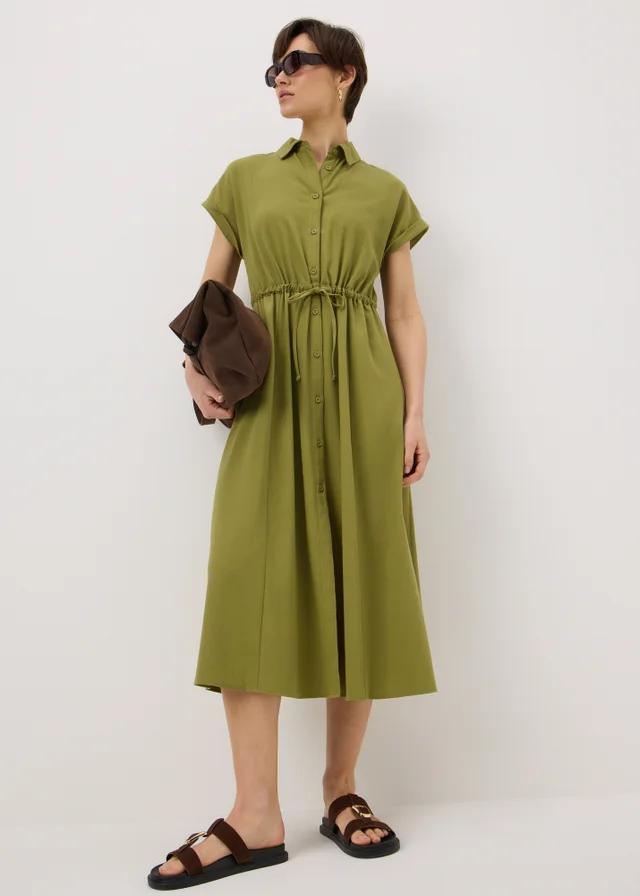 Olive Clipper Midi Shirt Dress