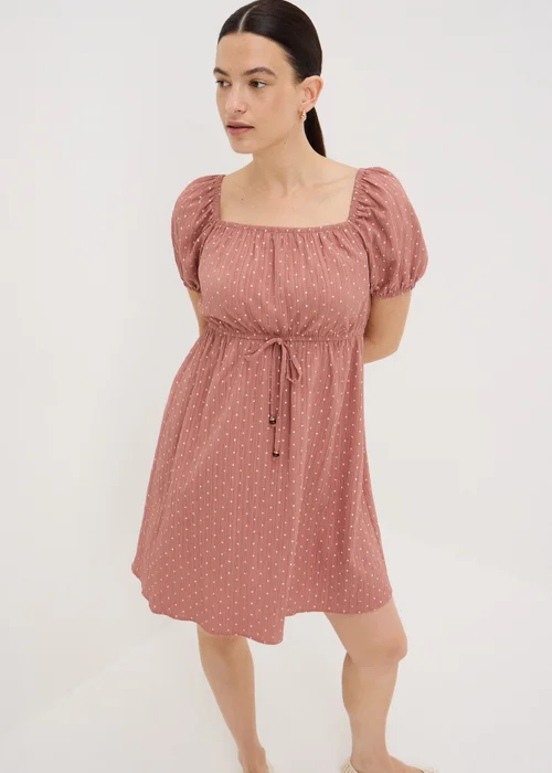 Pink Spot Shirred Tie Waist Mini Dress - 24 Image 1