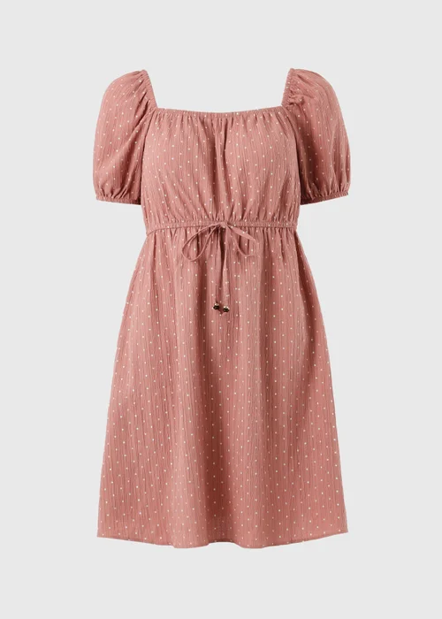 Pink Spot Shirred Tie Waist Mini Dress - 24 Image 4