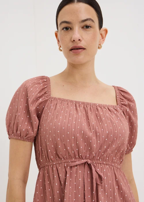 Pink Spot Shirred Tie Waist Mini Dress - 24 Image 2