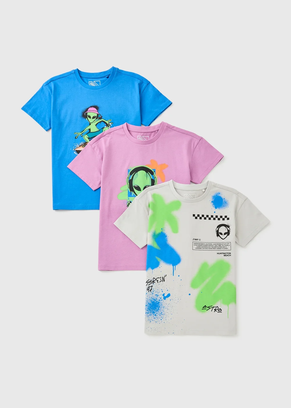 3 Pack Boys Multi Alien T-Shirts (7-15yrs) - 11 Yrs Image 1